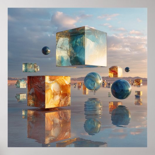 Surreal Floating Cubes And Spheres Poster (Voorkant)