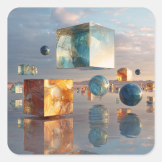 Surreal Floating Cubes And Spheres Vierkante Sticker