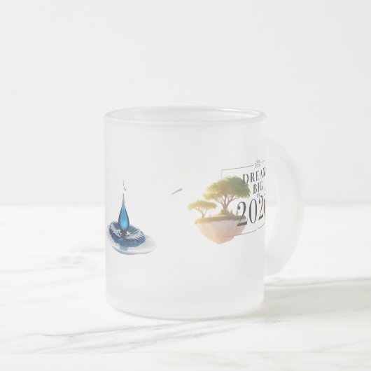 Surreal Floating Island "Dream Big 2026" Frosted Matglas Koffiemok (Voorkant rechts)