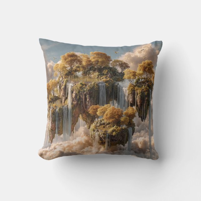 Surreal Floating Islands With Golden Trees Kussen (Voorkant)