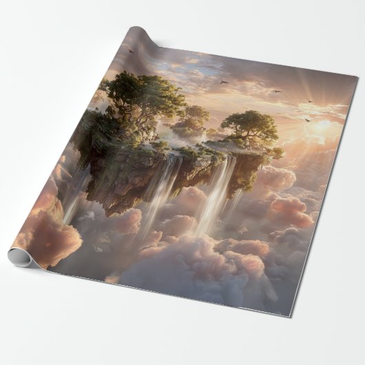 Surreal Floating Islands With Waterfalls Cadeaupapier (Uitgerold)