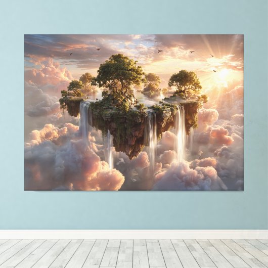 Surreal Floating Islands With Waterfalls Canvas Afdruk (Insitu (Houten vloer))