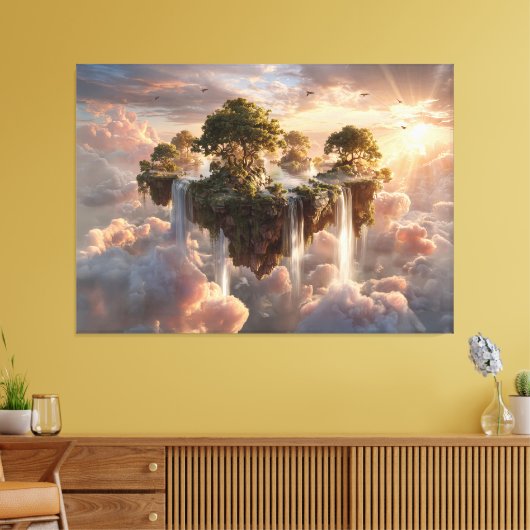 Surreal Floating Islands With Waterfalls Canvas Afdruk (Insitu (Woonkamer))
