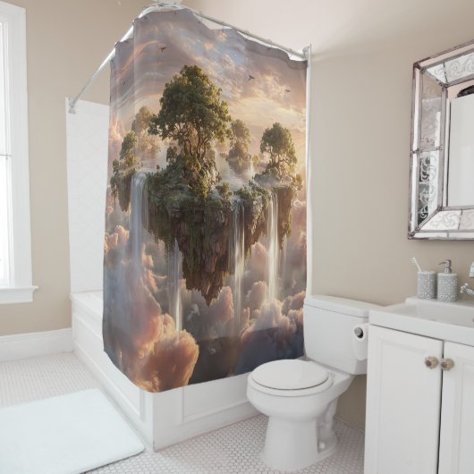 Surreal Floating Islands With Waterfalls Douchegordijn (In situ)