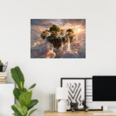 Surreal Floating Islands With Waterfalls Poster (Thuiskantoor)