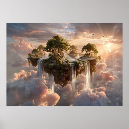 Surreal Floating Islands With Waterfalls Poster (Voorkant)