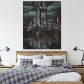 Surreal Floating Ruins Obsidian Pool Canvas Afdruk (Insitu (Slaapkamer))