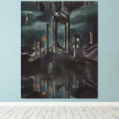 Surreal Floating Ruins Obsidian Pool Canvas Afdruk (Insitu (Houten vloer))