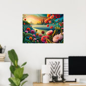Surreal Floral Landscape: Abstracte rivier en tore Poster (Thuiskantoor)