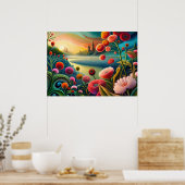Surreal Floral Landscape: Abstracte rivier en tore Poster (Keuken)