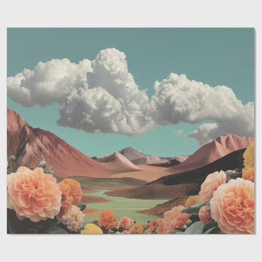 Surreal Floral Mountainscape With Dramatic Clouds Cadeaupapier (Vlak)