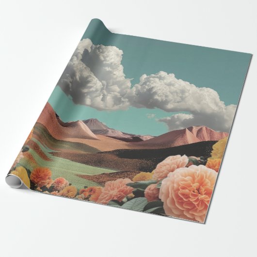 Surreal Floral Mountainscape With Dramatic Clouds Cadeaupapier (Uitgerold)