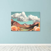 Surreal Floral Mountainscape With Dramatic Clouds Canvas Afdruk (Insitu (Houten vloer))