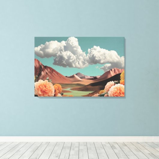 Surreal Floral Mountainscape With Dramatic Clouds Canvas Afdruk (Insitu (Houten vloer))