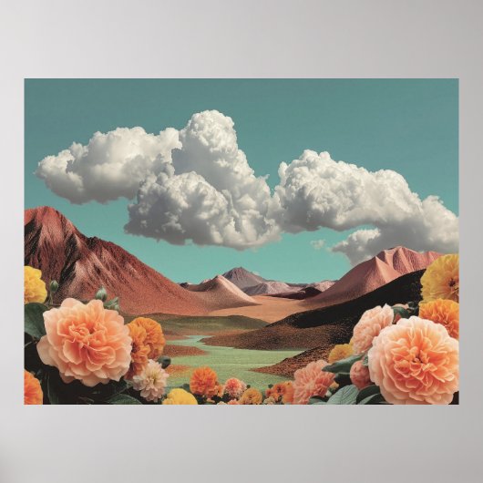 Surreal Floral Mountainscape With Dramatic Clouds Poster (Voorkant)
