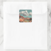 Surreal Floral Mountainscape With Dramatic Clouds Vierkante Sticker (Tas)