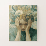 Surreal Floral Woman Dreamscape Painterly Oil Styl Legpuzzel<br><div class="desc">This surreal floral woman wall art features a dreamlike digital illustration inspired by painterly oil brush strokes and a soft vintage color palette. The artwork depicts a contemplative woman with her head buried in her hands while delicate flowers grow from her hair, symbolizing emotion, introspection, and quiet transformation. Created in...</div>