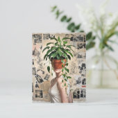 Surreal Flower Pot Green Plants Woman Briefkaart (Staand voorkant)