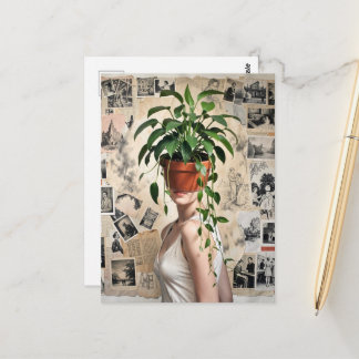 Surreal Flower Pot Green Plants Woman Briefkaart