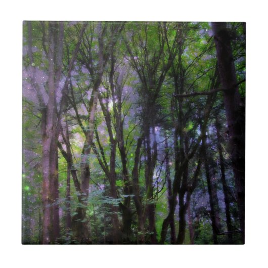 Surreal Forest met milde lampjes Tegeltje (Voorkant)