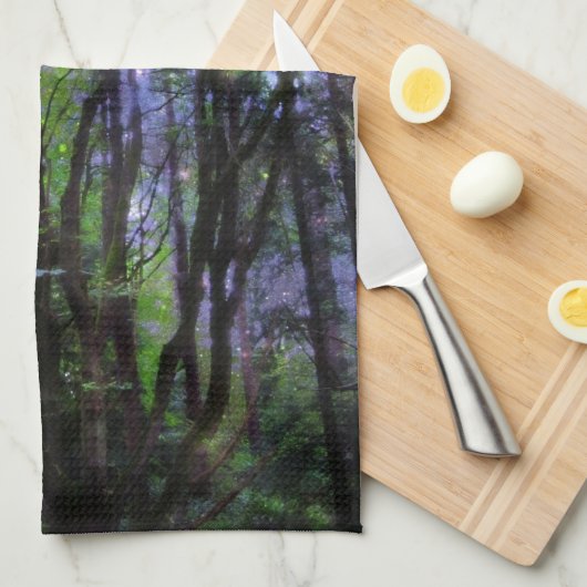 Surreal Forest met milde lampjes Theedoek (Quarter Fold)