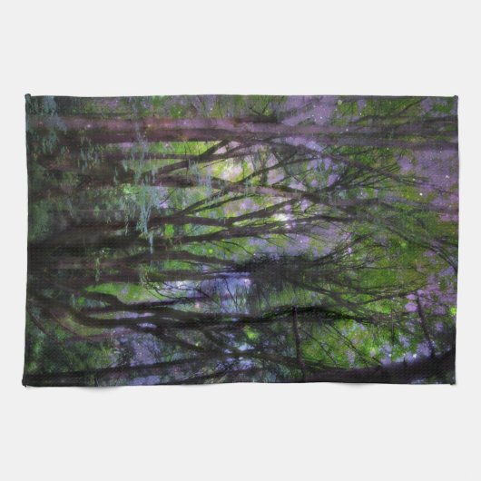 Surreal Forest met milde lampjes Theedoek (Horizontaal)