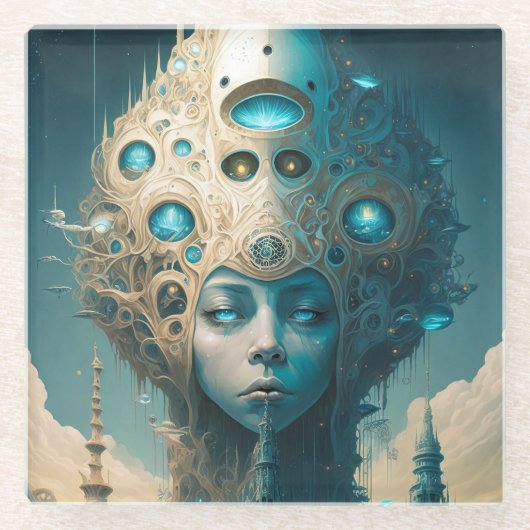 Surreal Futuristic Alien Woman Lanscape Glazen Onderzetter (Voorkant)