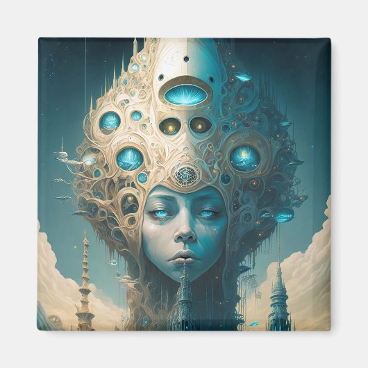 Surreal Futuristic Alien Woman Lanscape Magneet (Voorkant)