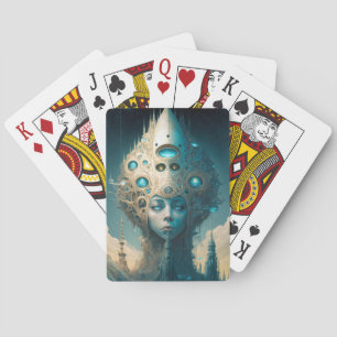 Surreal Futuristic Alien Woman Lanscape Pokerkaarten