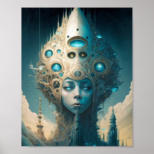 Surreal Futuristic Alien Woman Lanscape Poster (Voorkant)