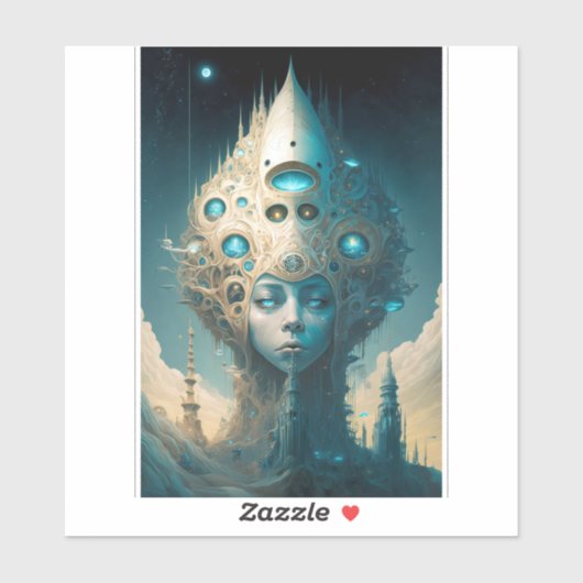 Surreal Futuristic Alien Woman Lanscape Sticker (Vel)