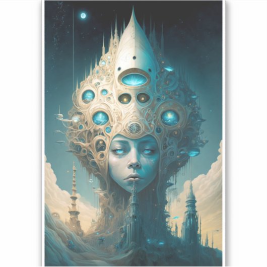 Surreal Futuristic Alien Woman Lanscape Sticker (Voorkant)