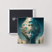 Surreal Futuristic Alien Woman Lanscape Vierkante Button 5,1 Cm (Voorkant /achterkant)