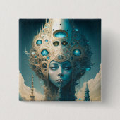 Surreal Futuristic Alien Woman Lanscape Vierkante Button 5,1 Cm (Voorkant)