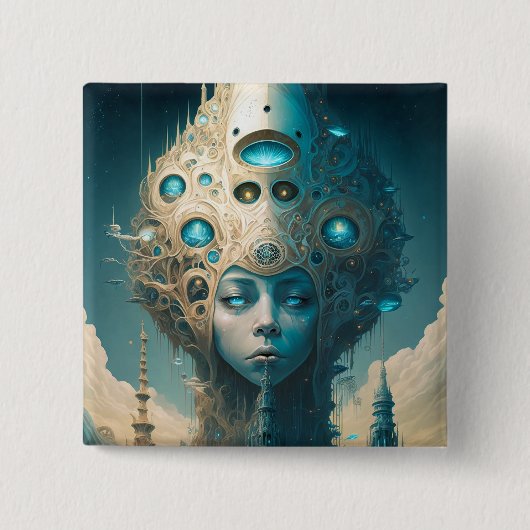 Surreal Futuristic Alien Woman Lanscape Vierkante Button 5,1 Cm (Voorkant)