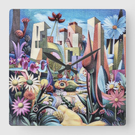 Surreal Garden - Bloemen Illustratie ontwerp 1 Vierkante Klok