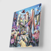 Surreal Garden - Bloemen Illustratie ontwerp 1 Vierkante Klok (Hoek)