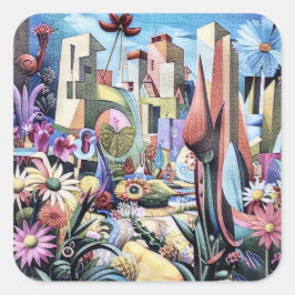 Surreal Garden - Bloemen Illustratie ontwerp 1 Vierkante Sticker