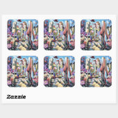 Surreal Garden - Bloemen Illustratie ontwerp 1 Vierkante Sticker (Vel)