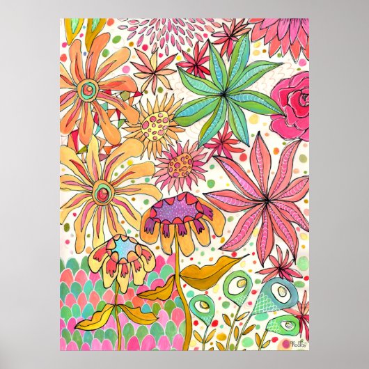 Surreal Garden Floral Gouache Kunstkunst Afdrukken Poster (Voorkant)