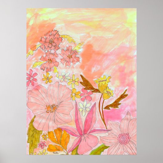 Surreal Garden Floral Pastel Ink Art Artiest Print (Voorkant)