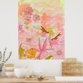 Surreal Garden Floral Pastel Ink Art Artiest Print (Keuken)