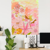 Surreal Garden Floral Pastel Ink Art Artiest Print (Thuiskantoor)