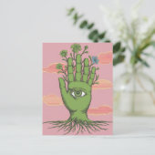 Surreal Gardeners Groene Hand Blauwe Bloem Briefkaart (Staand voorkant)