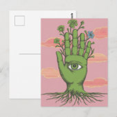 Surreal Gardeners Groene Hand Blauwe Bloem Briefkaart (Voorkant / Achterkant)