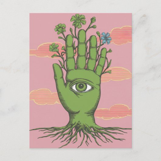 Surreal Gardeners Groene Hand Blauwe Bloem Briefkaart (Voorkant)