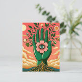 Surreal Gardeners Groene Hand Roze Hemel Briefkaart (Staand voorkant)