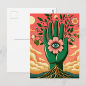 Surreal Gardeners Groene Hand Roze Hemel Briefkaart (Voorkant / Achterkant)