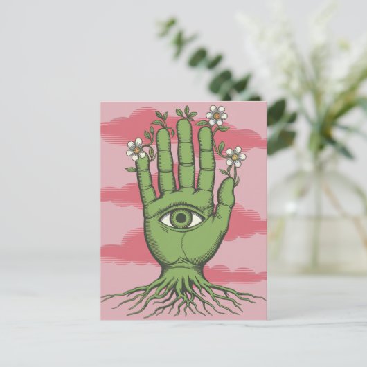 Surreal Gardeners Groene Hand Witte Bloemen Briefkaart (Staand voorkant)