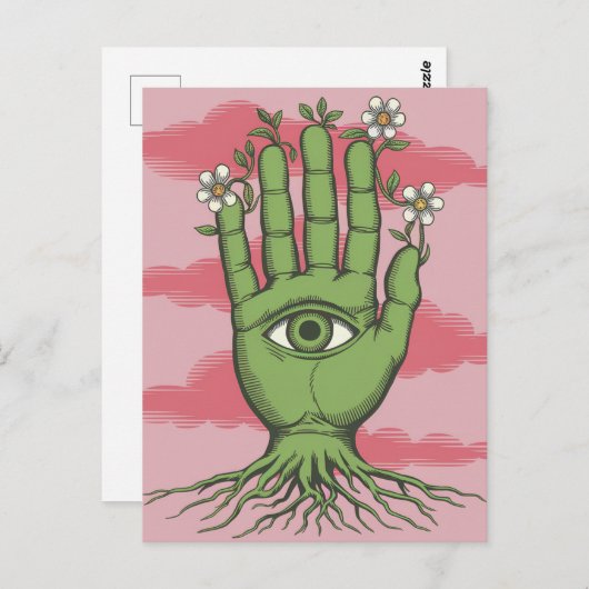 Surreal Gardeners Groene Hand Witte Bloemen Briefkaart (Voorkant / Achterkant)